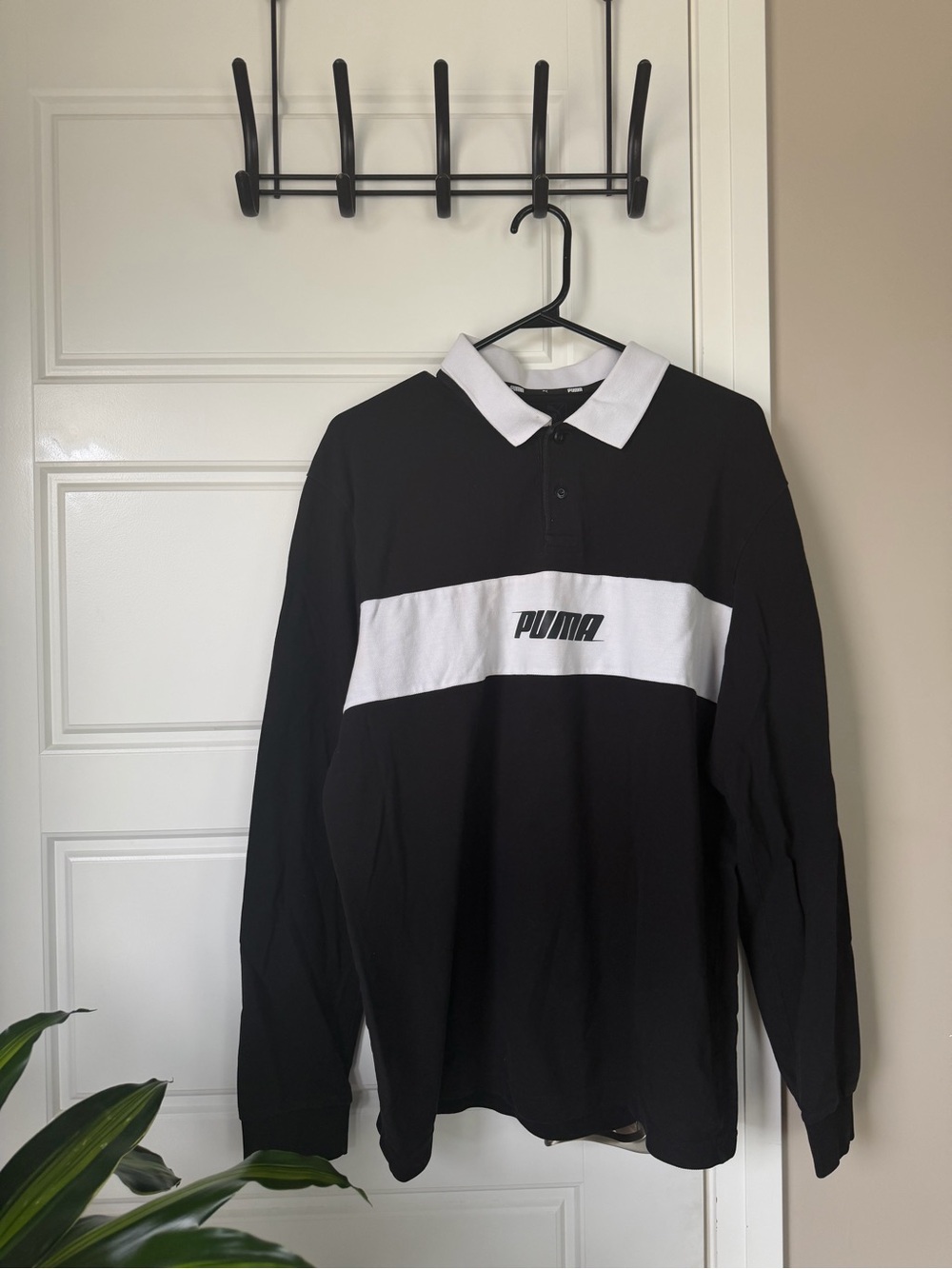 Puma Black & White Long-Sleeve Rugby Polo